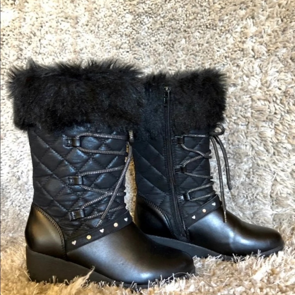 Girls black faux fur boots